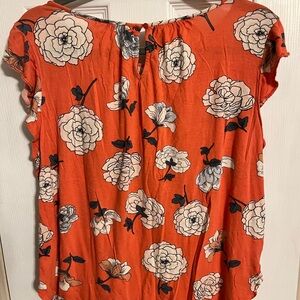 LOFT Orange Flutter Sleeve Blouse with Ruffled Style